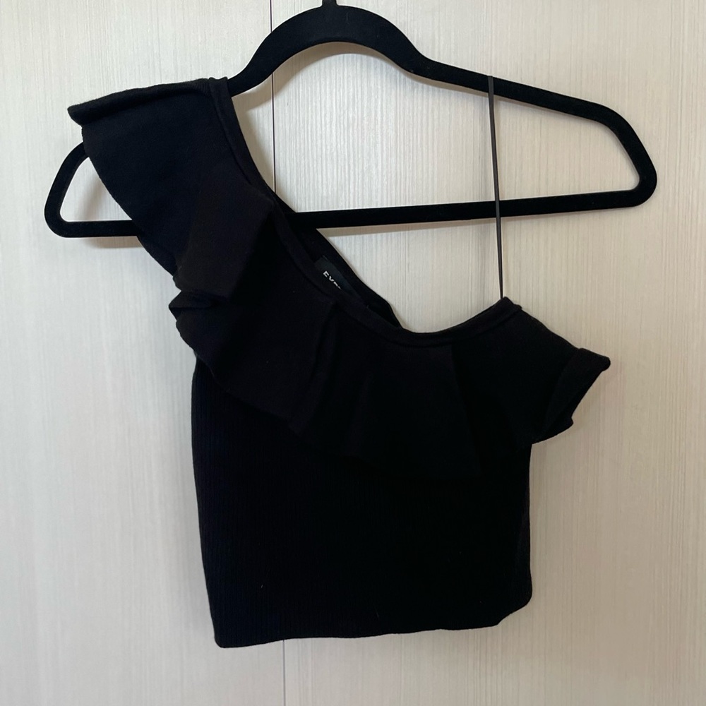 Express Black Ruffled Asymmetrical Crop Top